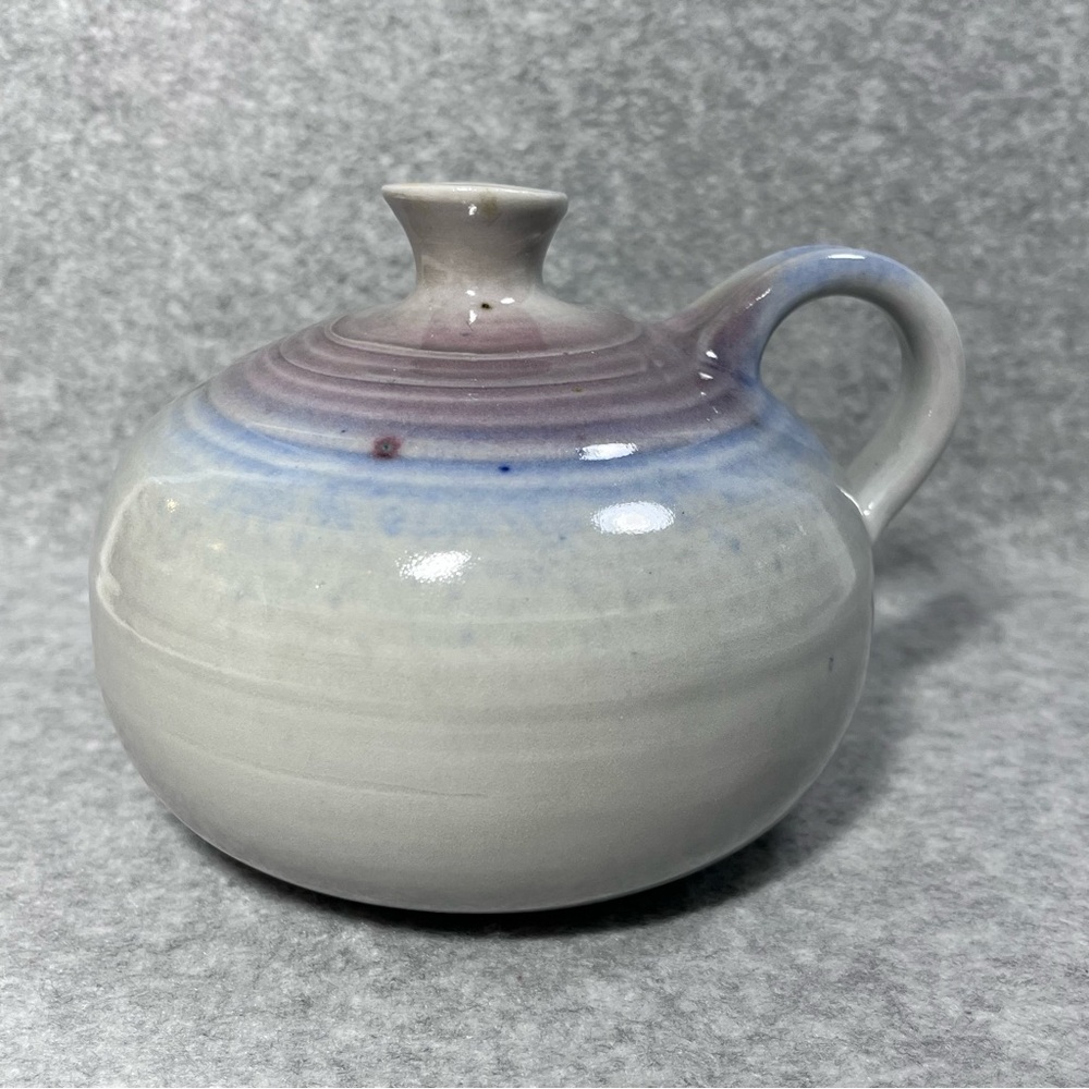 Studio Art Pottery Vase Signed Glazed Stoneware w Handle‎ Pitcher Boho Signed